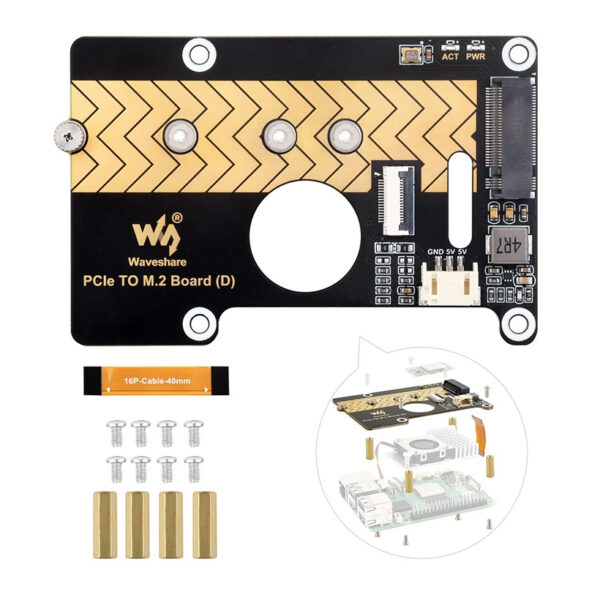 Waveshare PCIe To M.2 Adapter Board (D) for Raspberry Pi 5